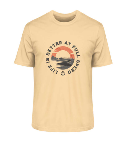 Motorboot "Life is better" - maritimes Herren Premium Bio Shirt Farbe: Nispero für echte Motorbootfans