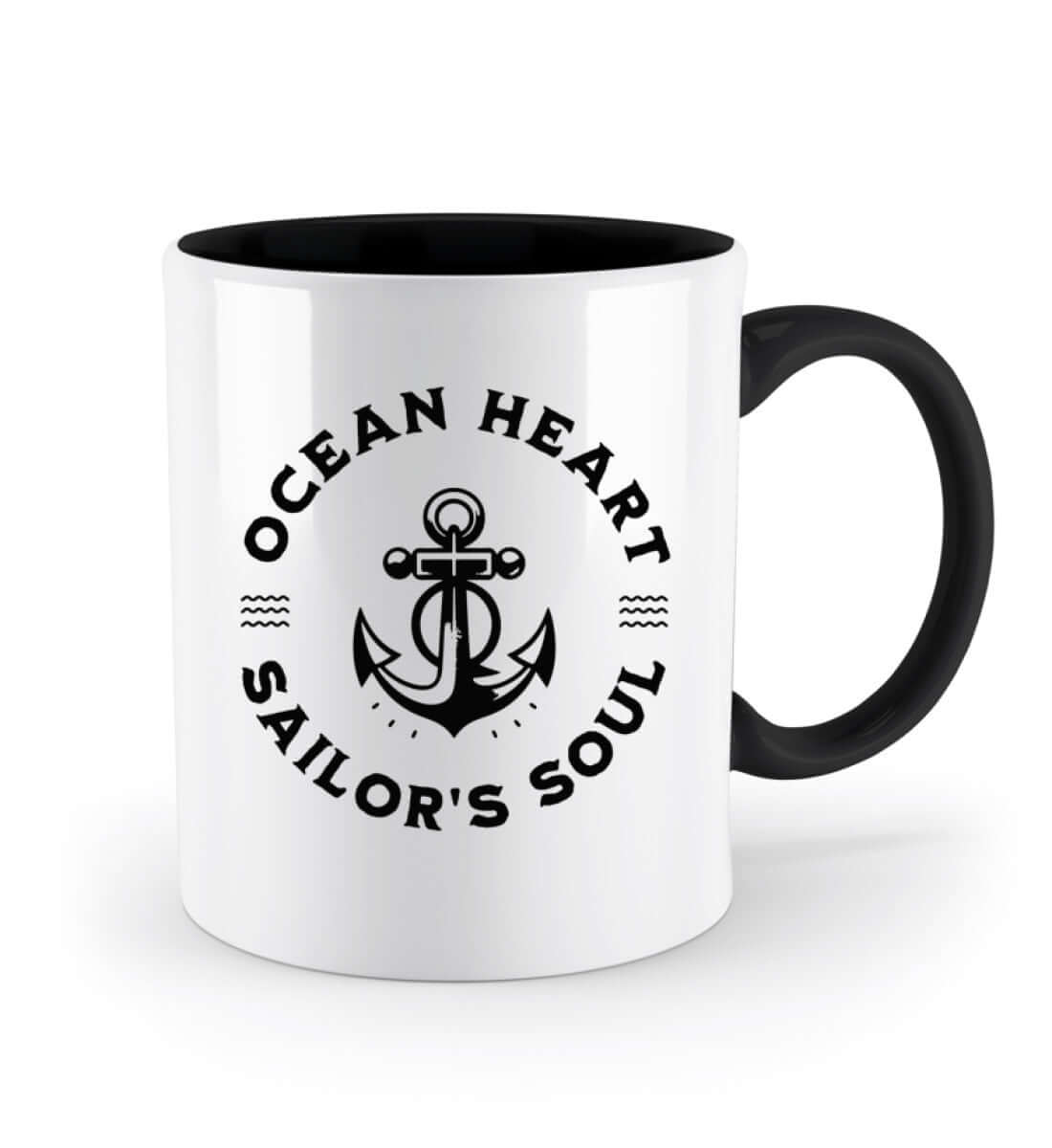 Ocean Heart - Zweifarbige maritime Tasse - Ankermotiv Ansicht rechts